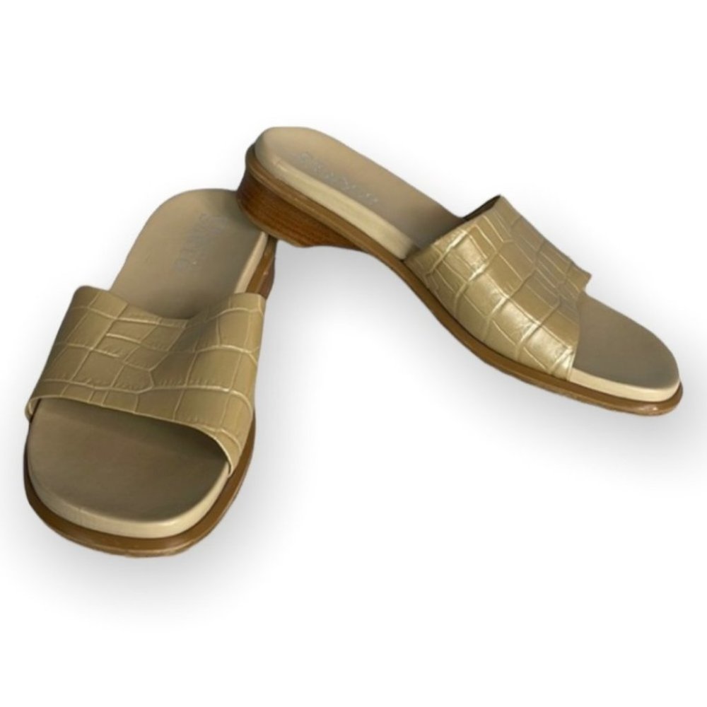 Franco Sarto Tan Croc-Embossed Sandals